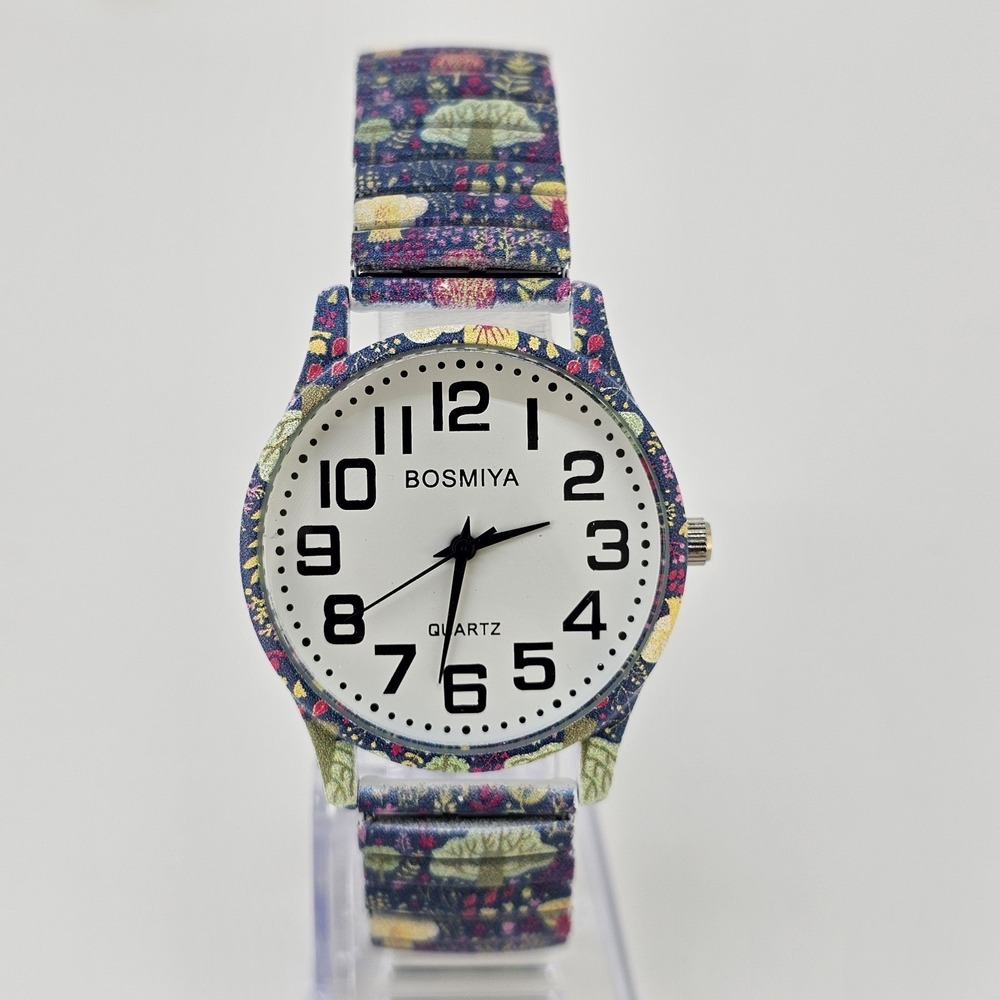 Women's Analog Watch 36MM White Dial Multicolor Stretch‎ Band 6.5" NEW Battery